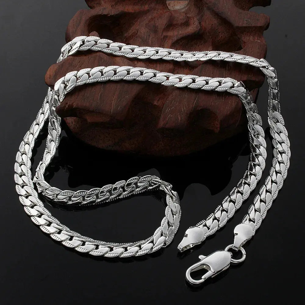 Silver Sideways Chain Necklace - Black & Elva
