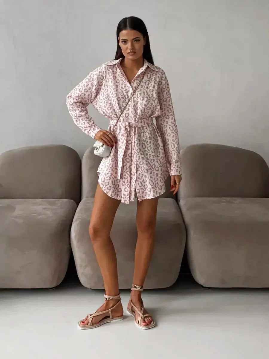 Leopard Oversize Shirt Dress - Black & Elva