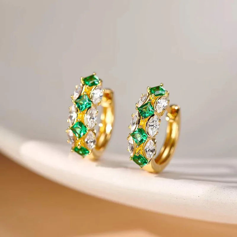 Blue Cubic Zirconia Hoop Earrings | Huitan Luxury Jewelry