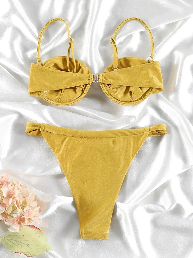 Push Up Halter Bikini - Black & Elva