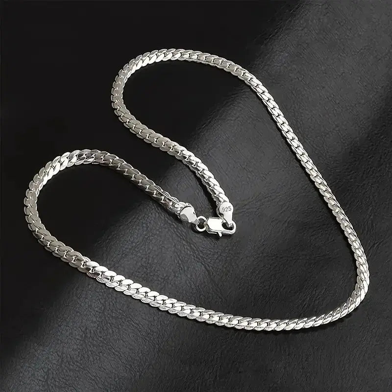 Silver Sideways Chain Necklace - Black & Elva