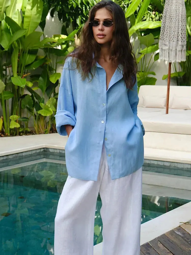 Linen Oversize Shirt - Black & Elva
