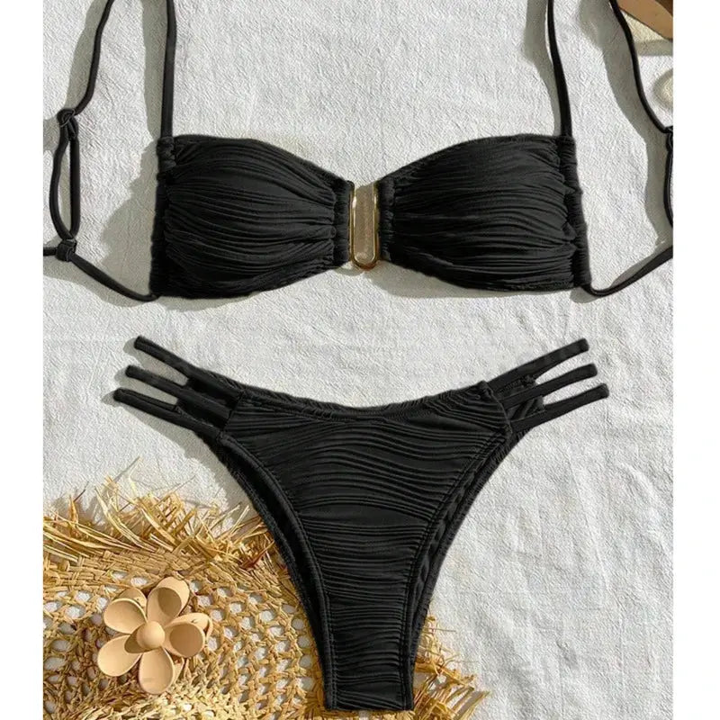 Sexy Brazilian Bikini Set - Black & Elva