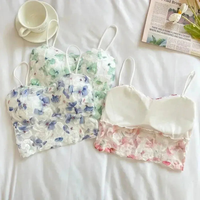 Lace Floral Crop Top - Black & Elva