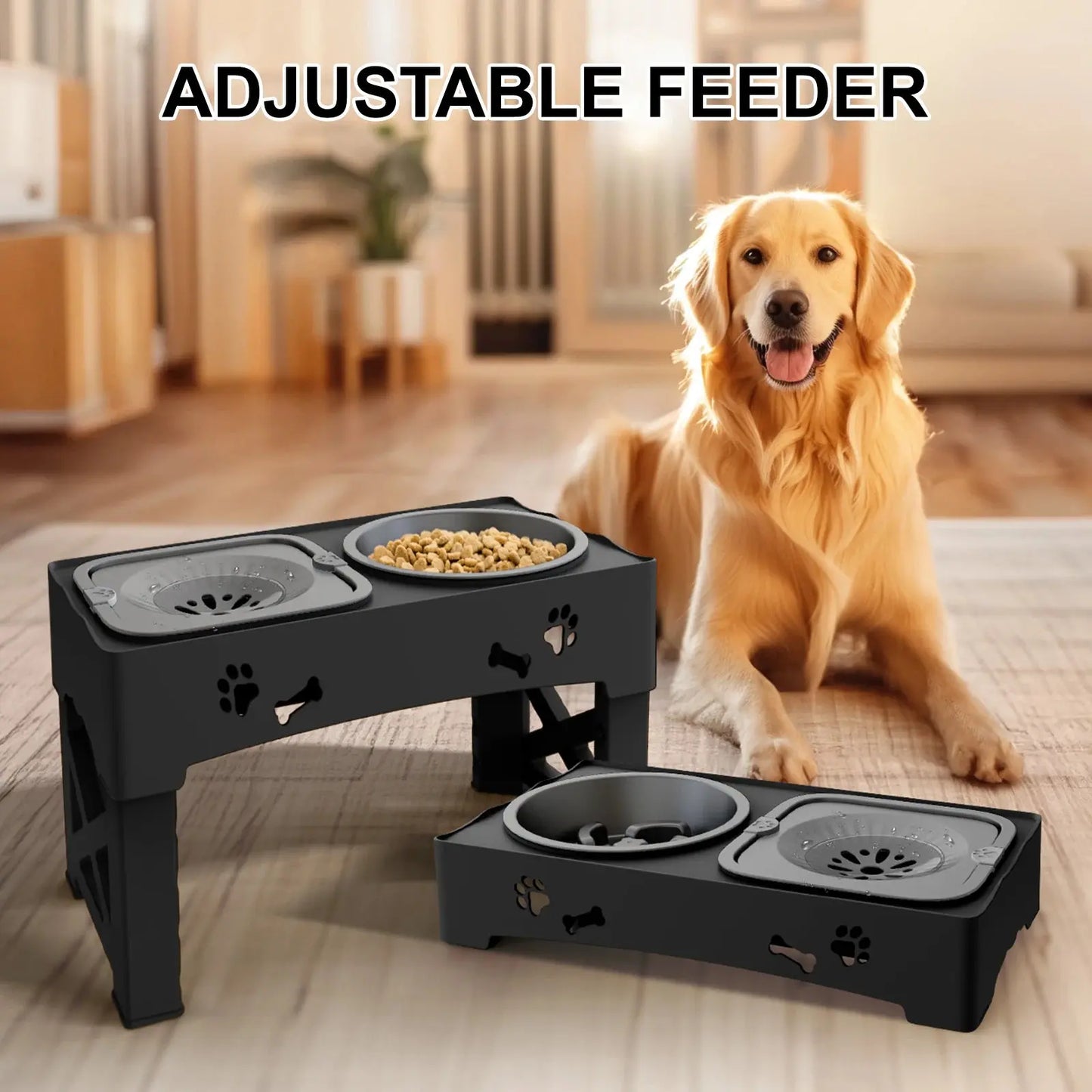 Double Elevated Bowls for Pets - Black & Elva