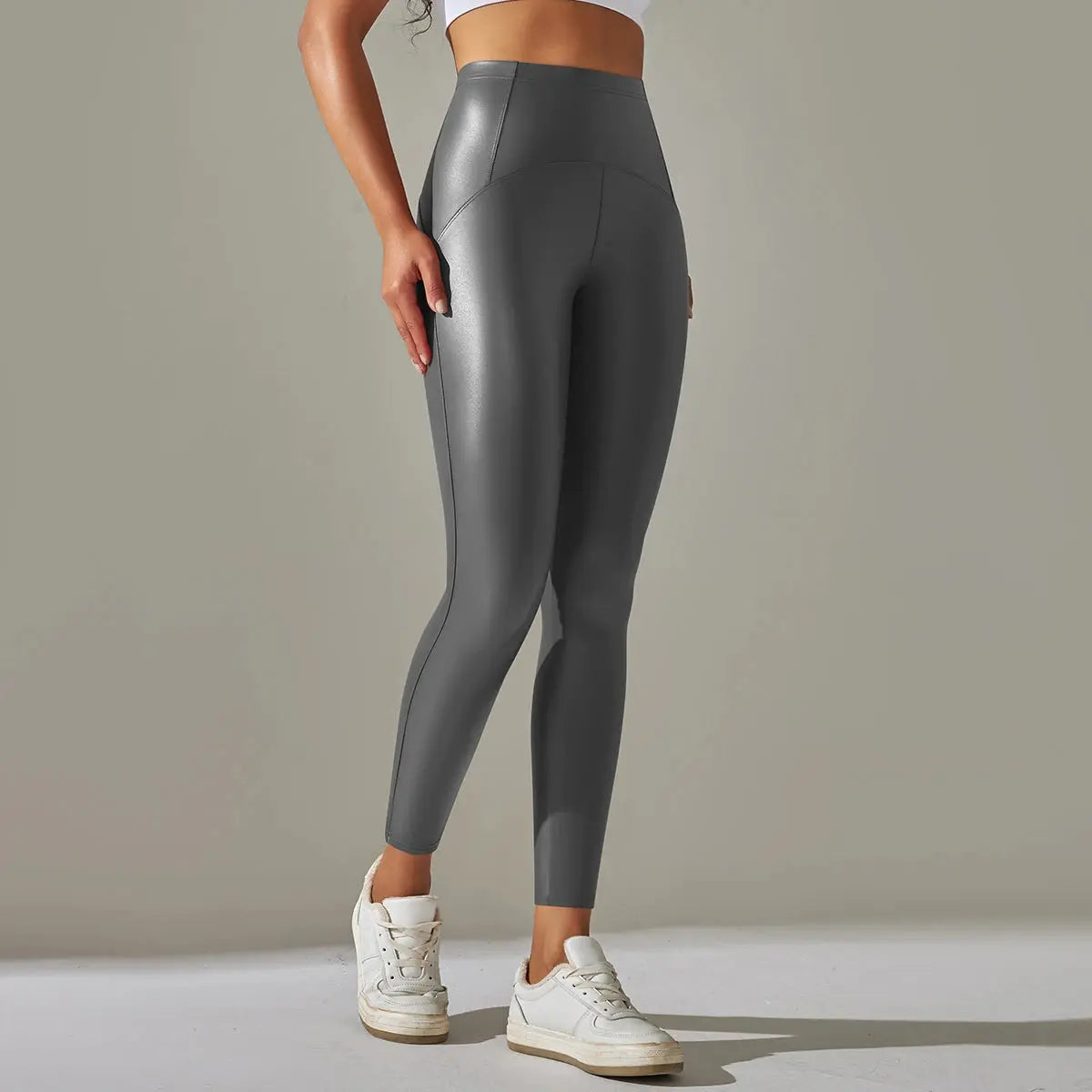 Leather Slimming PU Leggings - Black & Elva