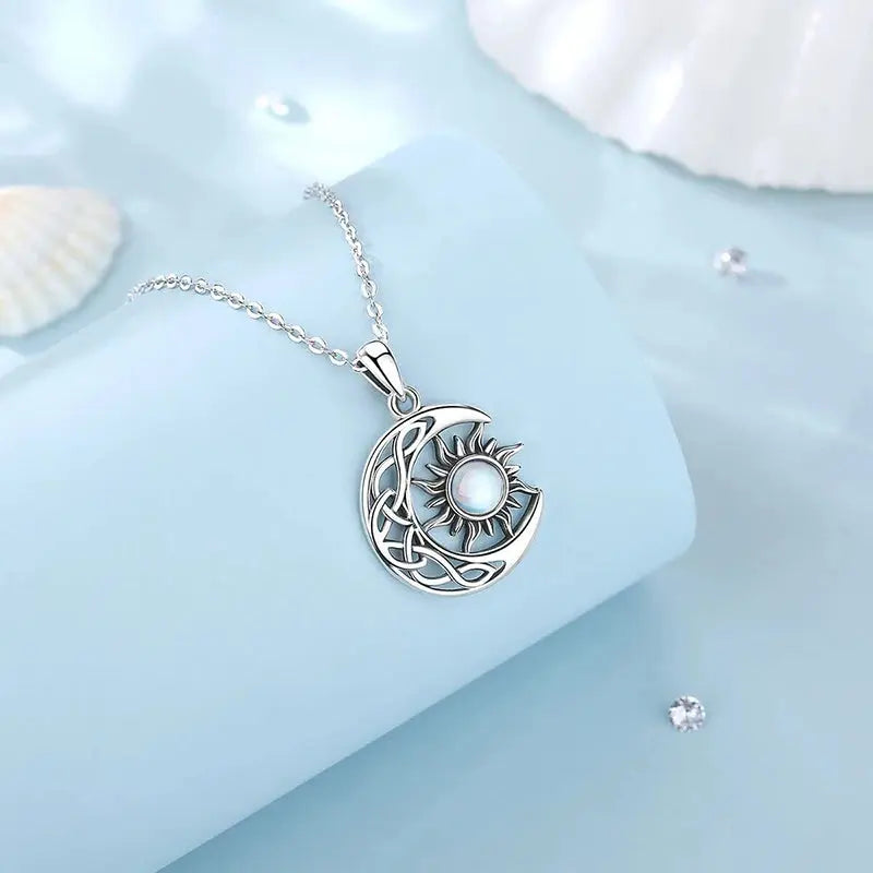 Sun Moon Pendant – Boho Opal Necklace - Black & Elva