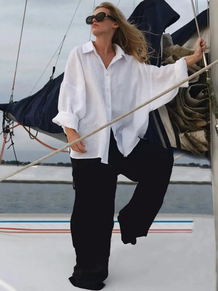 Linen Oversize Shirt - Black & Elva