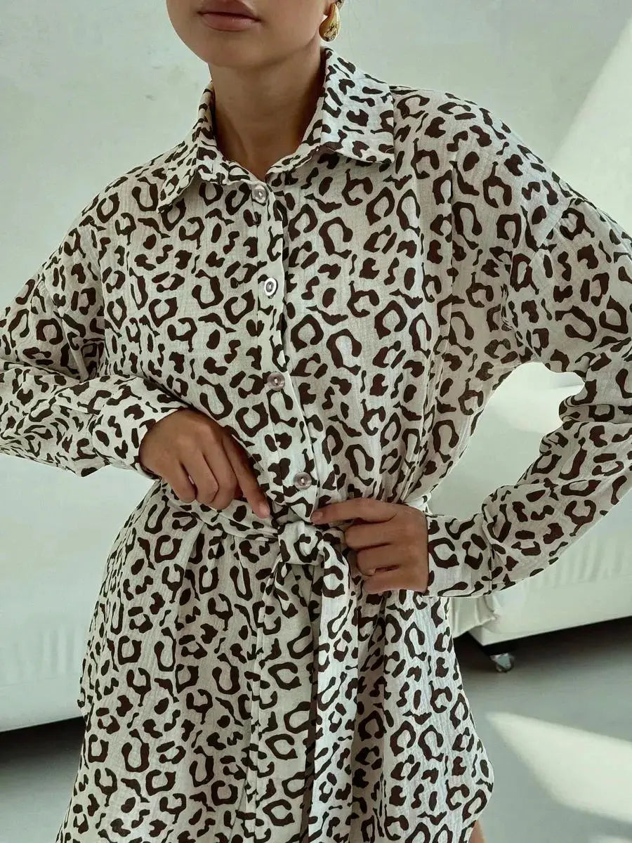 Leopard Oversize Shirt Dress - Black & Elva