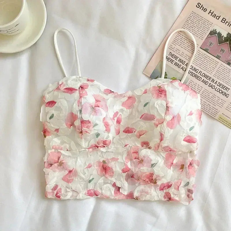 Lace Floral Crop Top - Black & Elva