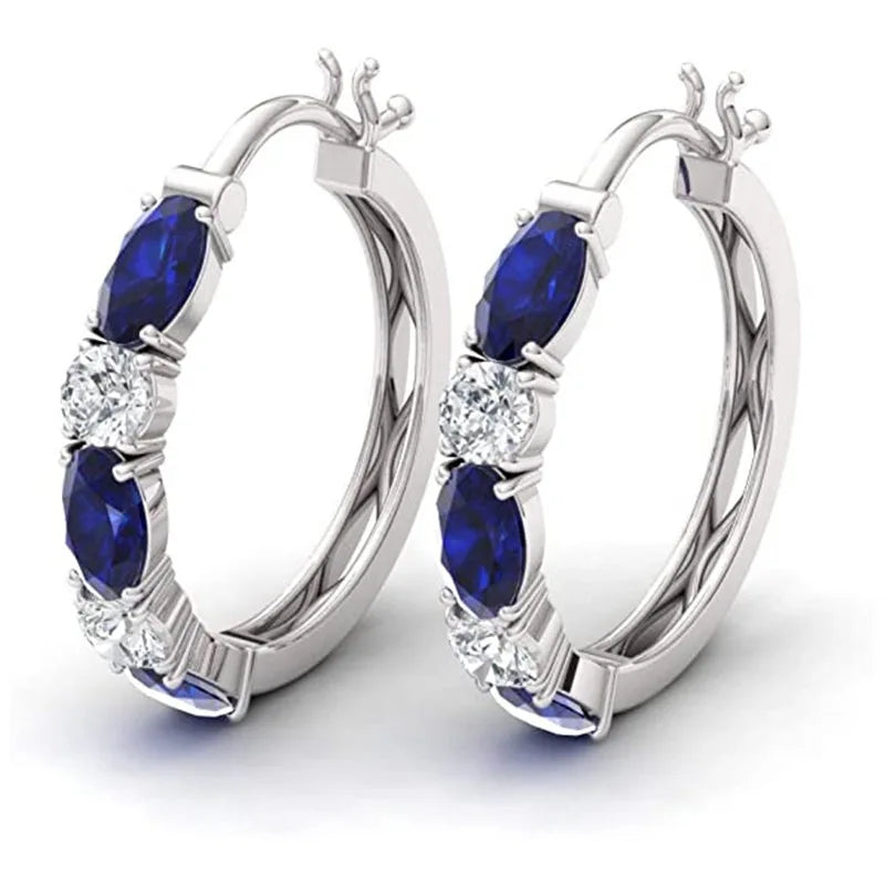 Blue Cubic Zirconia Hoop Earrings | Huitan Luxury Jewelry