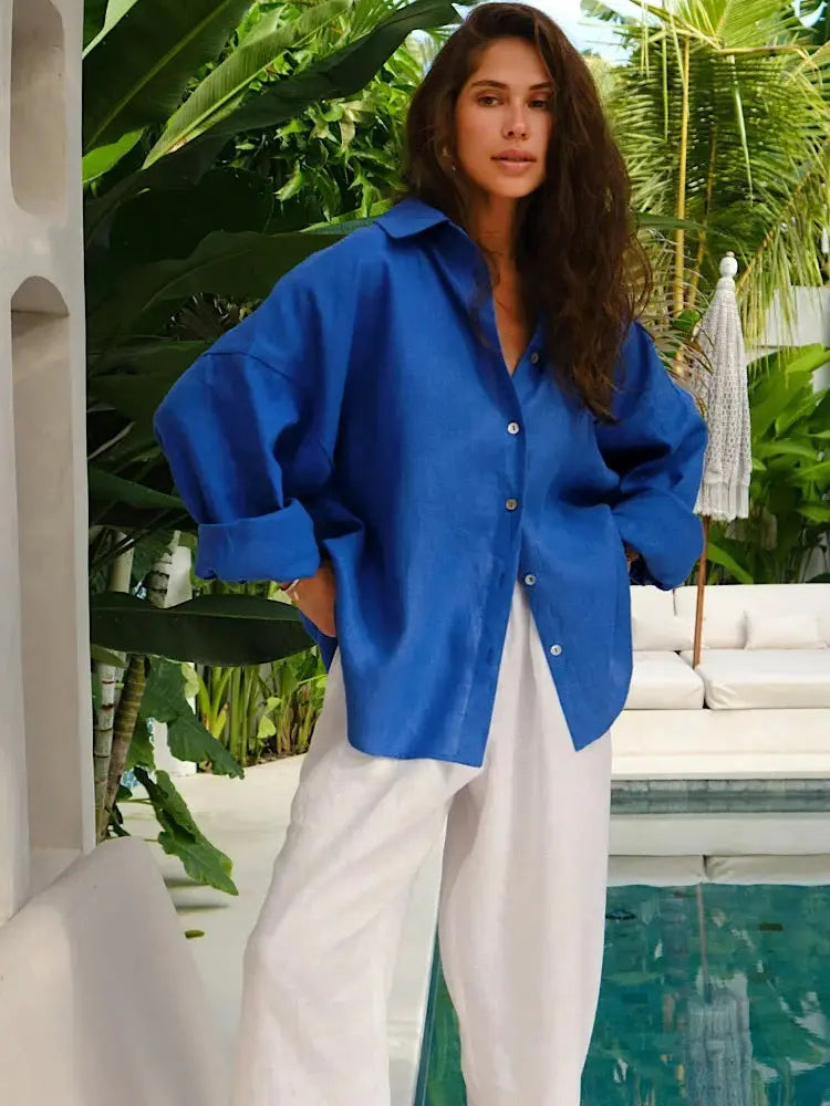 Linen Oversize Shirt - Black & Elva