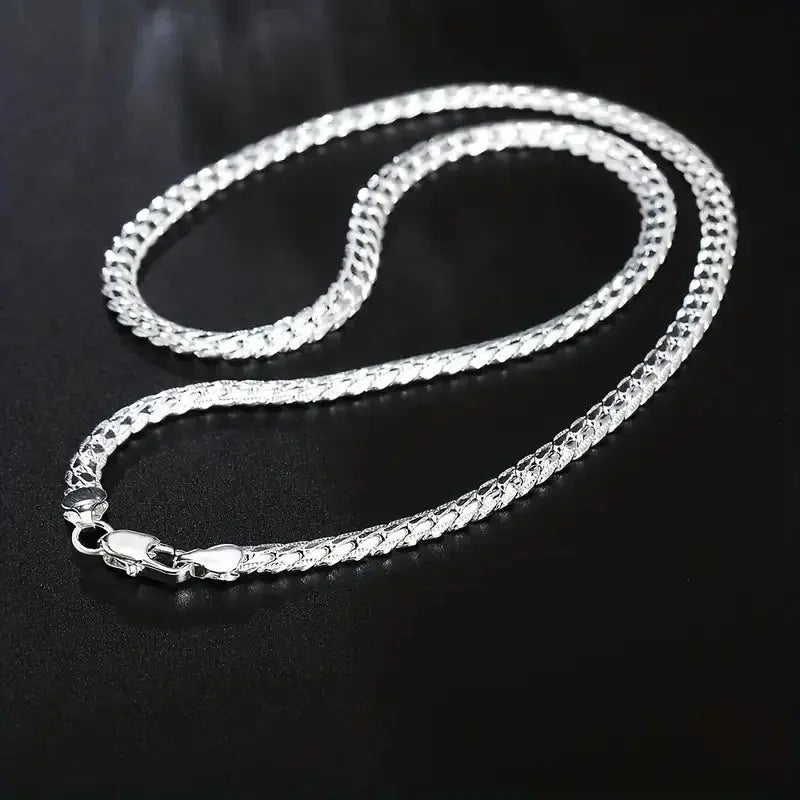 Silver Sideways Chain Necklace - Black & Elva
