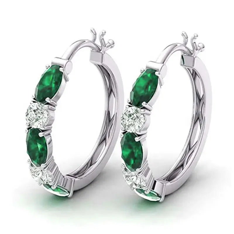 Blue Cubic Zirconia Hoop Earrings | Huitan Luxury Jewelry