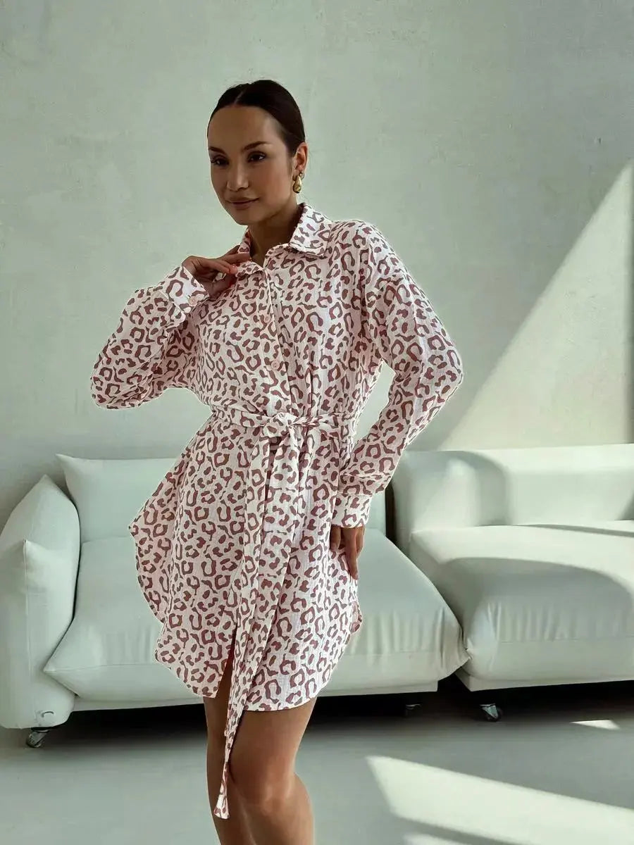 Leopard Oversize Shirt Dress - Black & Elva