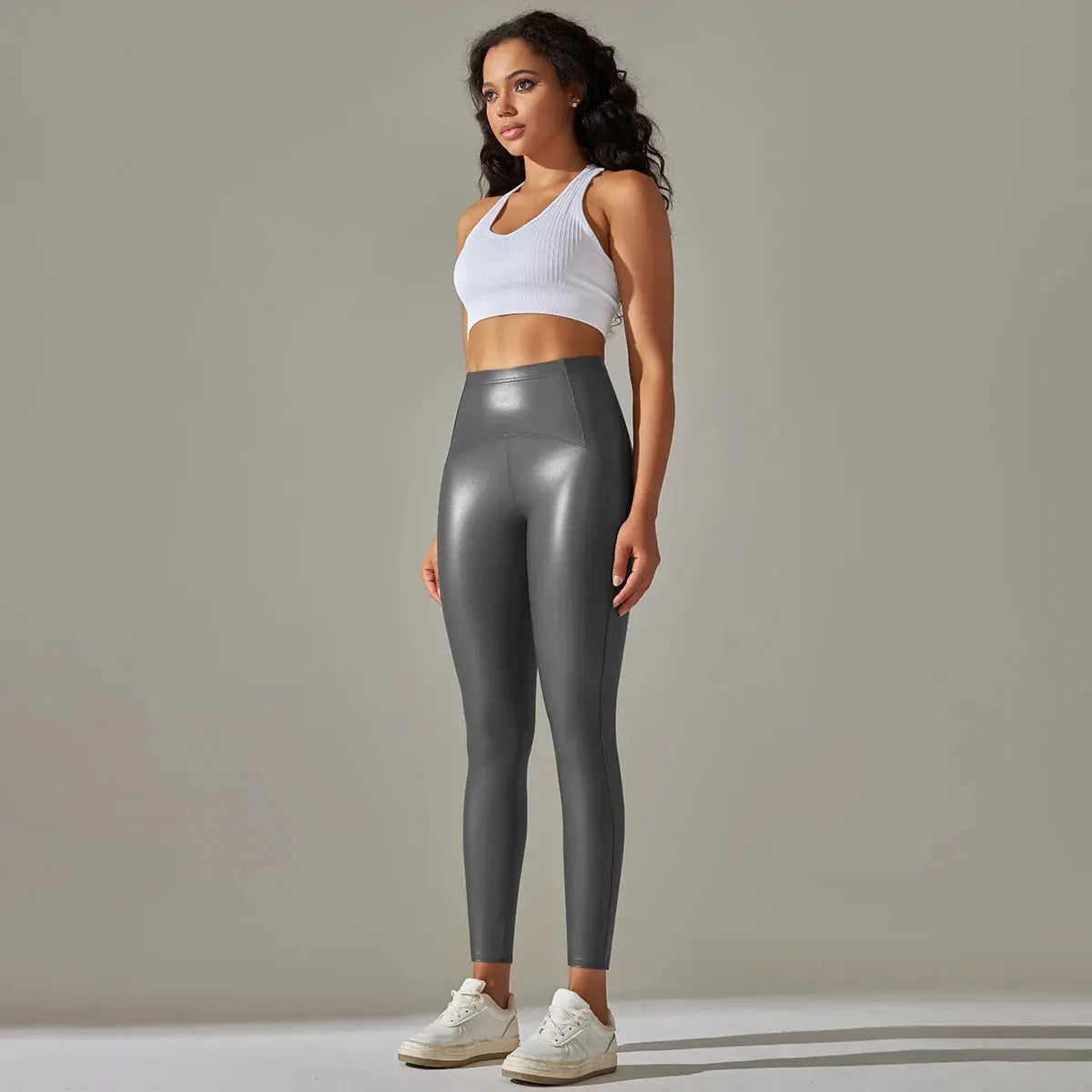 Leather Slimming PU Leggings - Black & Elva