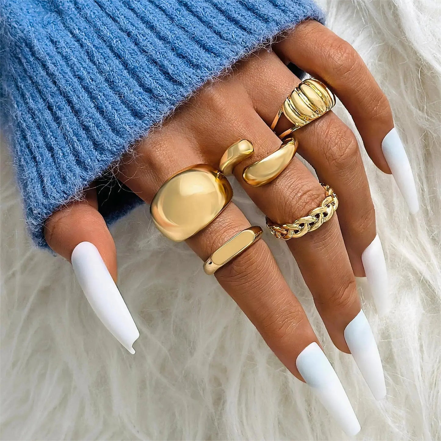 Punk Geometric Rings Set - Black & Elva