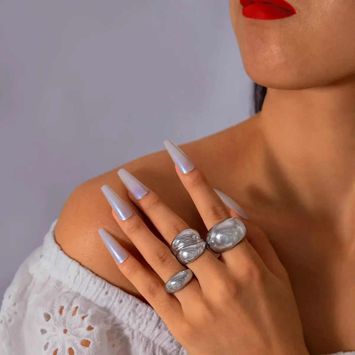 Punk Geometric Rings Set - Black & Elva