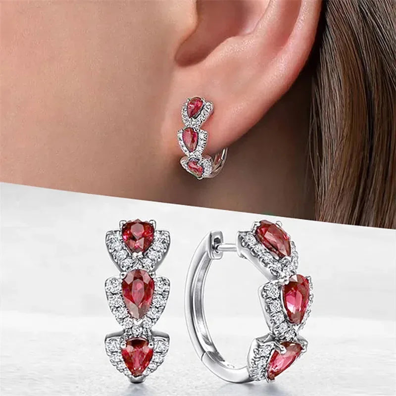 Blue Cubic Zirconia Hoop Earrings | Huitan Luxury Jewelry