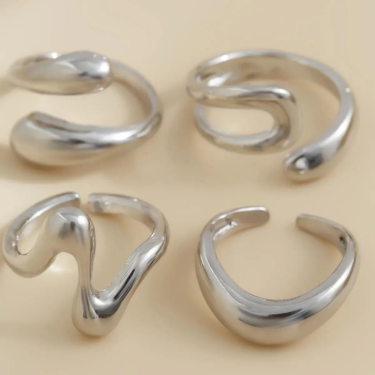 Punk Geometric Rings Set - Black & Elva