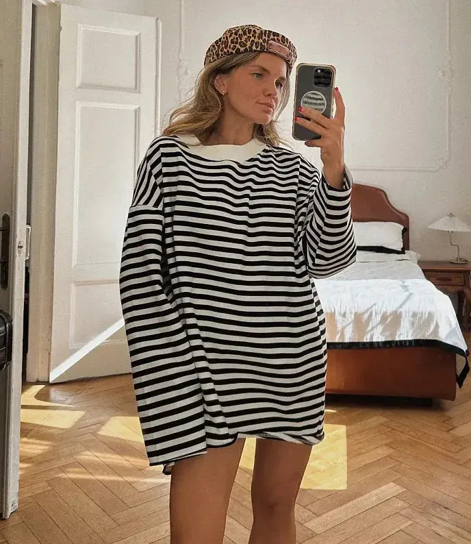 Vintage Striped Tee - Black & Elva