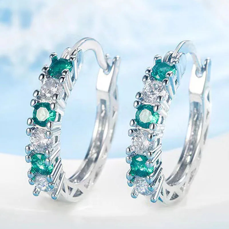 Blue Cubic Zirconia Hoop Earrings | Huitan Luxury Jewelry