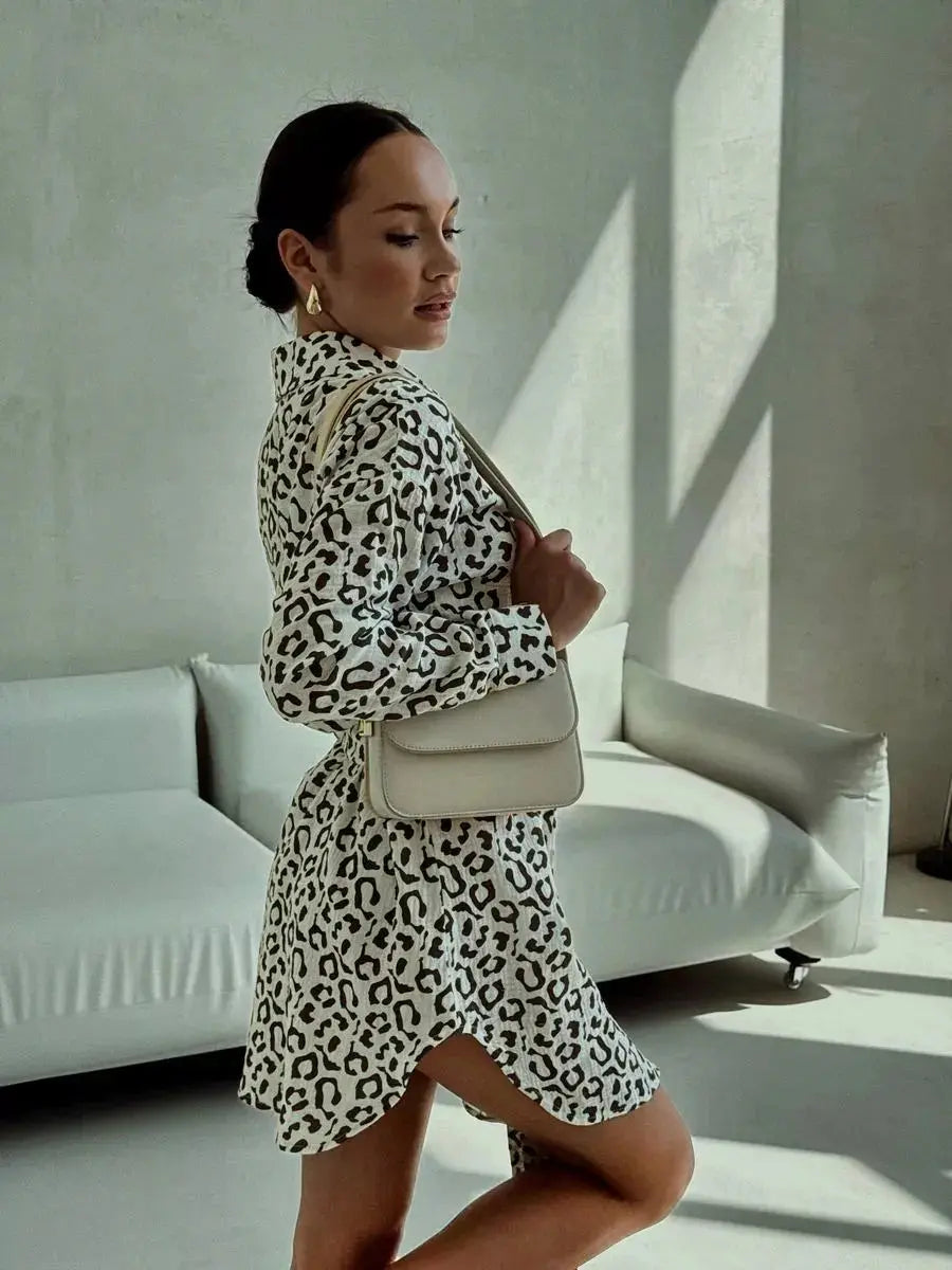Leopard Oversize Shirt Dress - Black & Elva