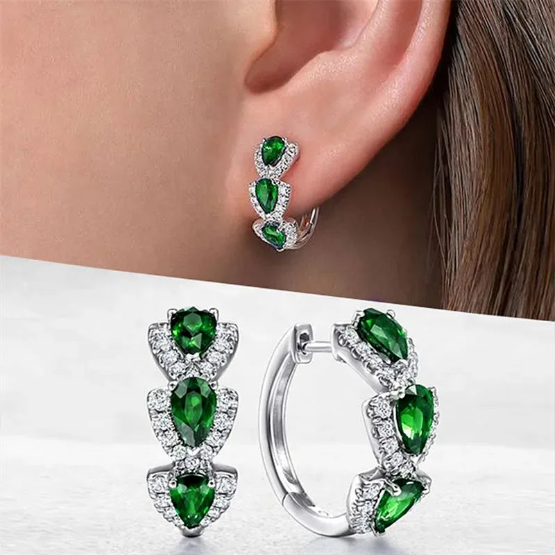 Blue Cubic Zirconia Hoop Earrings | Huitan Luxury Jewelry