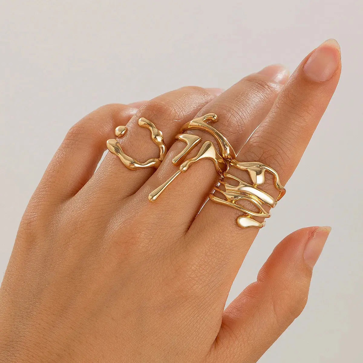 Punk Geometric Rings Set - Black & Elva