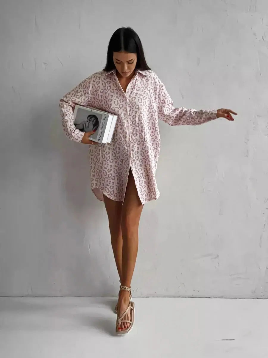 Leopard Oversize Shirt Dress - Black & Elva