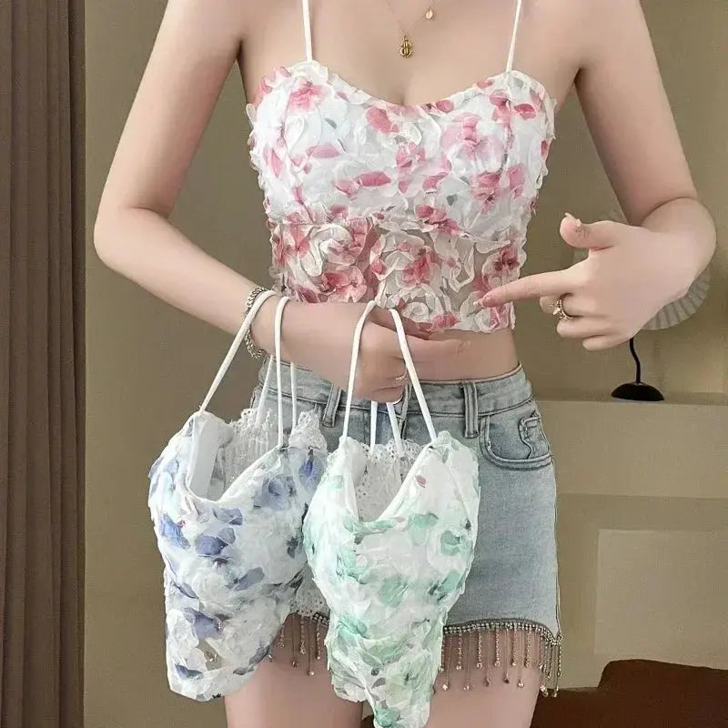 Lace Floral Crop Top - Black & Elva