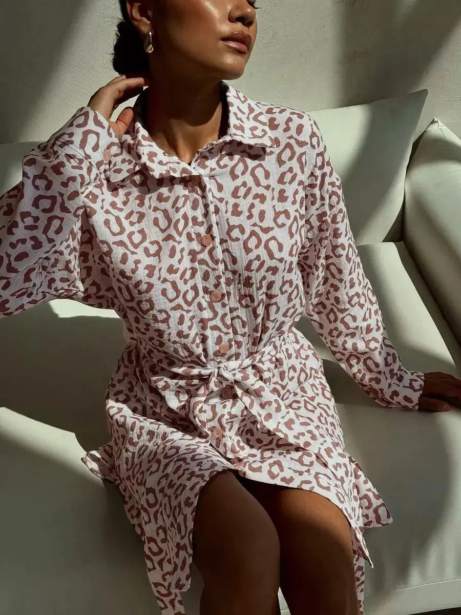 Leopard Oversize Shirt Dress - Black & Elva