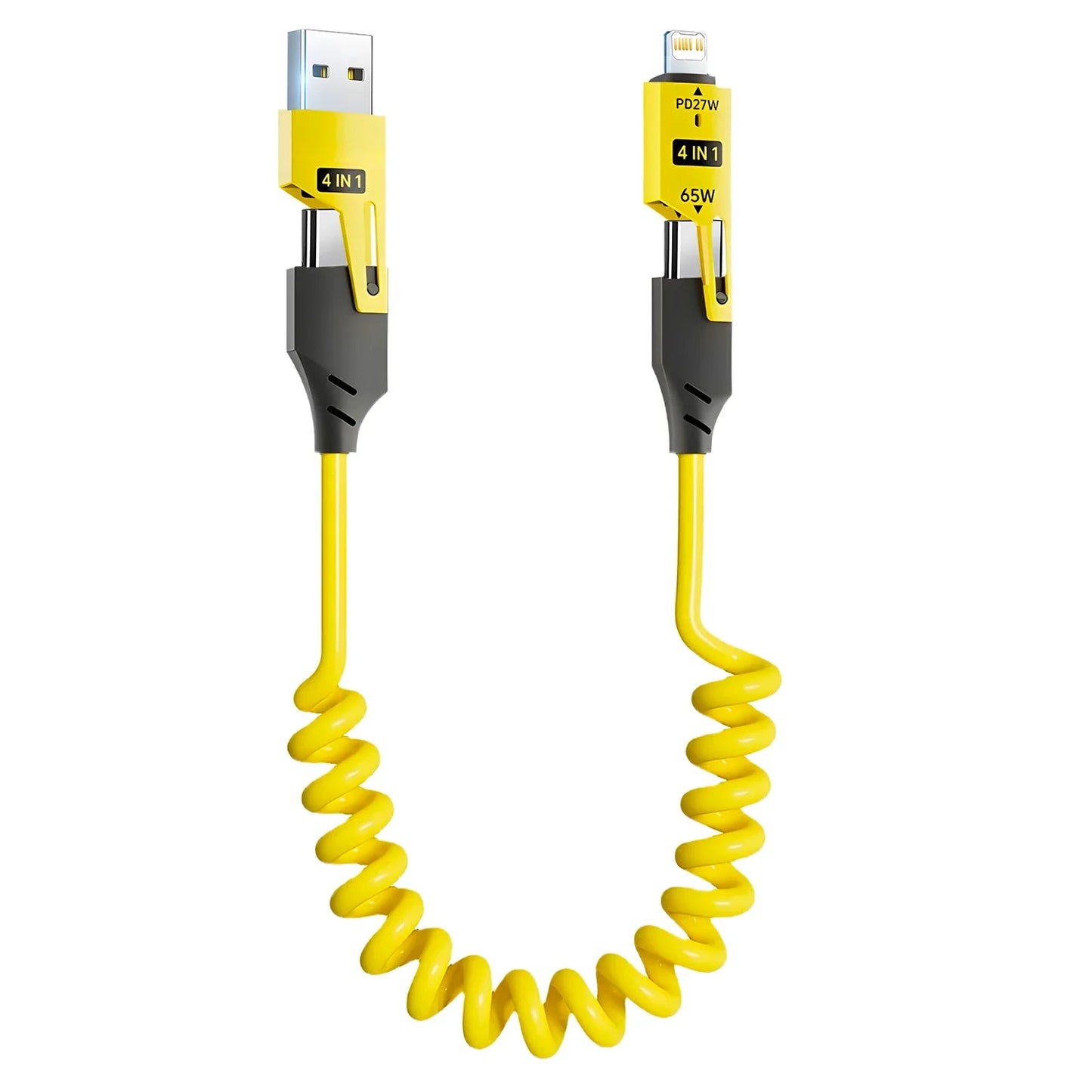 65W 4-in-1 Fast Charging Spring USB-C Cable spring telescopic design