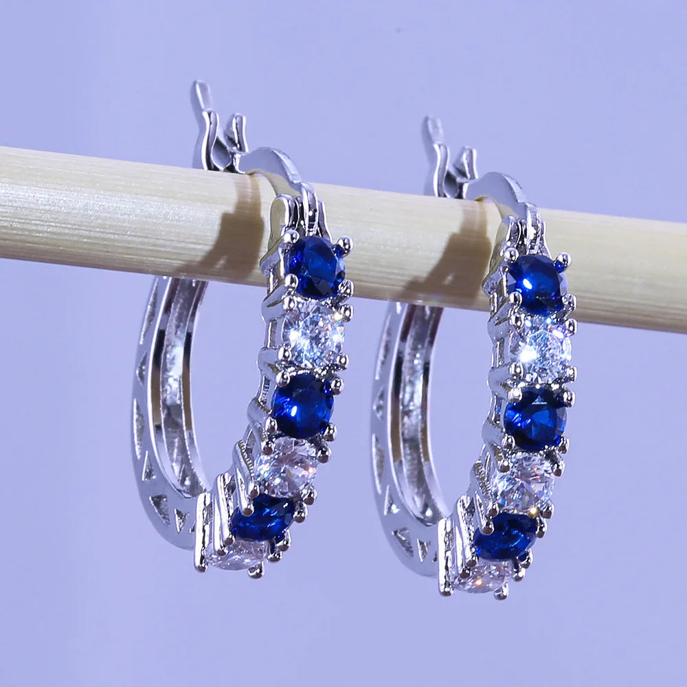 Blue Cubic Zirconia Hoop Earrings | Huitan Luxury Jewelry