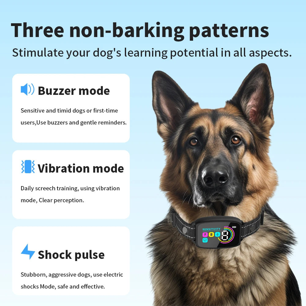 Smart Anti-Bark Dog Collar – Rechargeable, Waterproof & Digital Display - Black & Elva