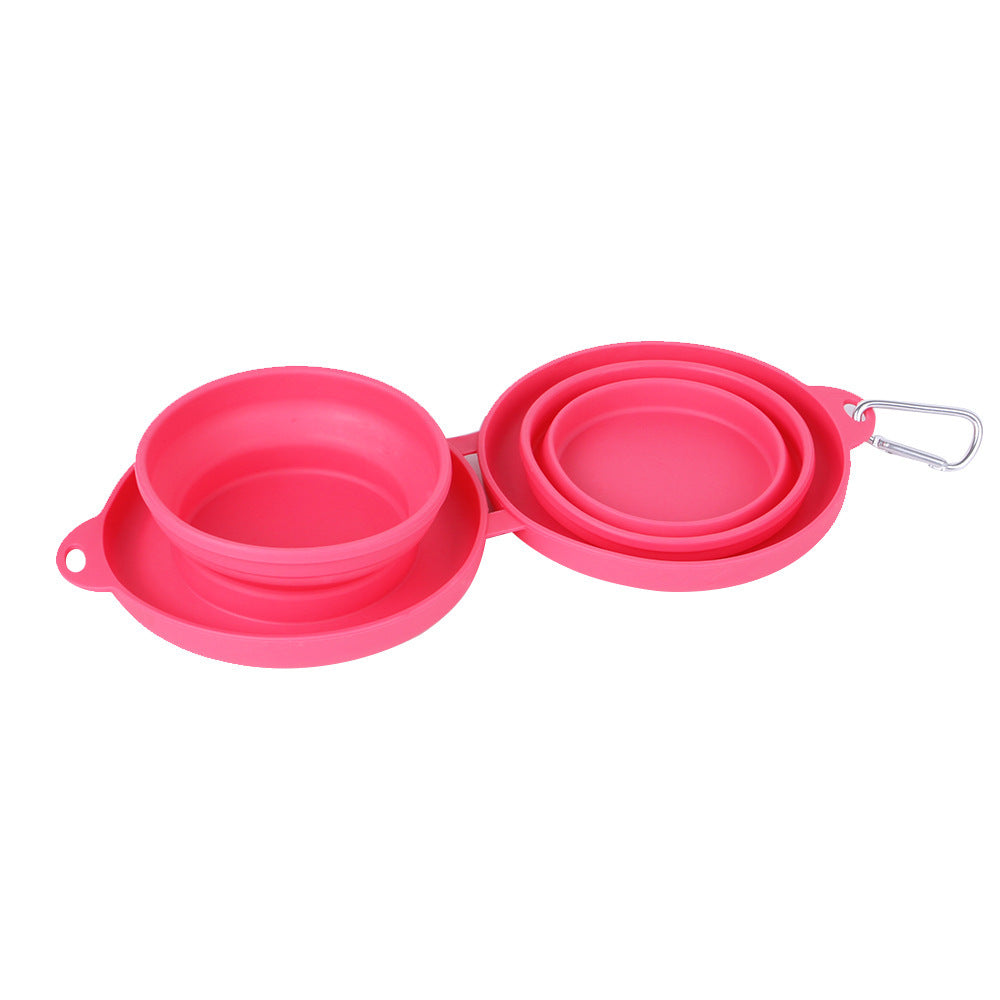 Rubber Foldable Double Bowl Pet Feeding Bowl Pets Supplies Dog Cat Bowls - Black & Elva