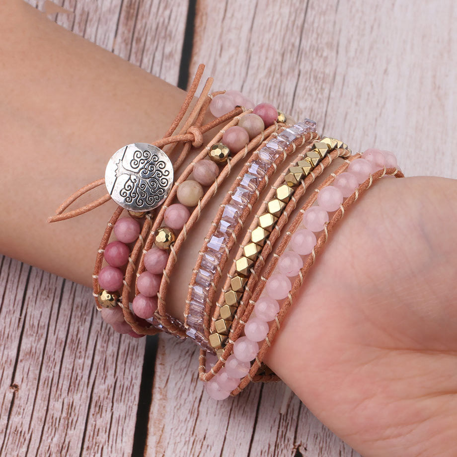Natural Raw Gemstone Red Woven Bracelet Multi-circle - Black & Elva