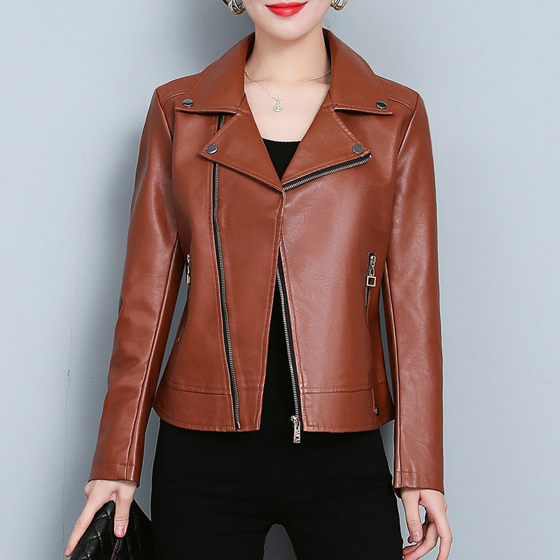 Leather Jacket Versatile Short Coat - Black & Elva