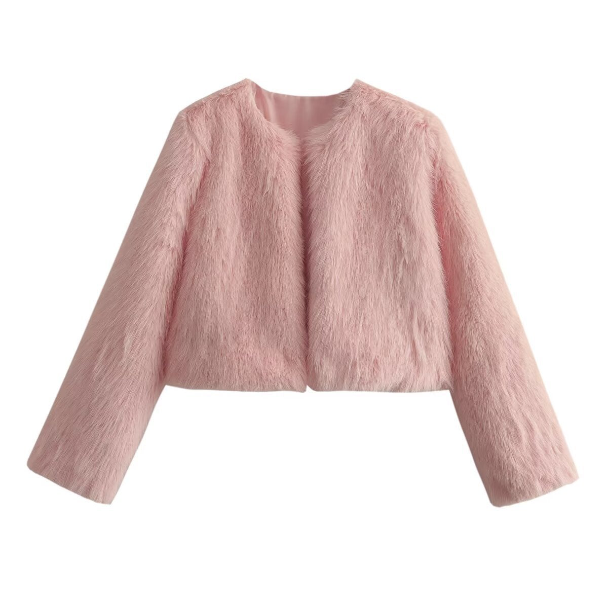 Polyester Imitation Fur Women's Short Cardigan Coat - Black & Elva