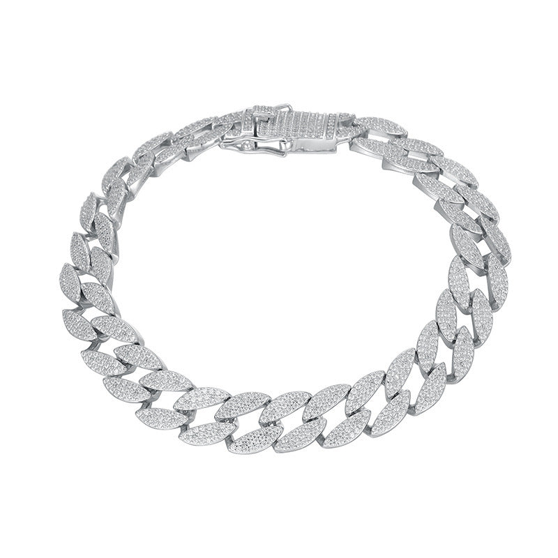 Cuban Bracelet Men's Sterling Silver With Diamonds - Black & Elva