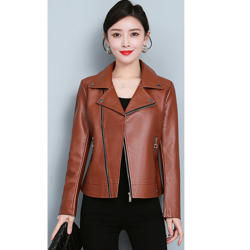 Leather Jacket Versatile Short Coat - Black & Elva