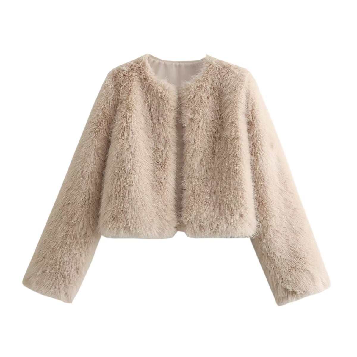Polyester Imitation Fur Women's Short Cardigan Coat - Black & Elva