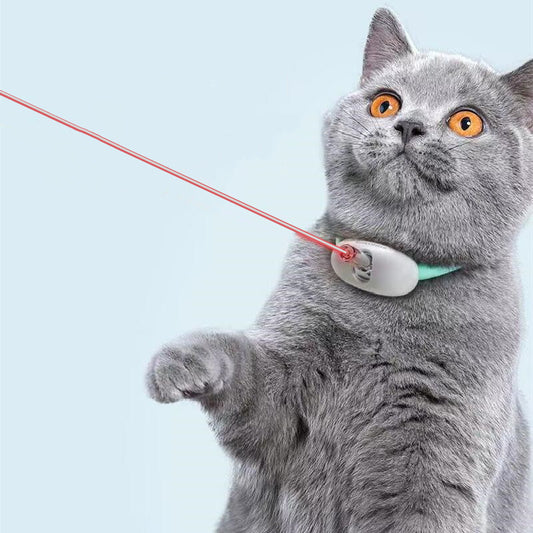 Automatic Cat Toy Smart Laser Teasing Cat Collar Electric USB Charging Kitten Amusing Toys Interactive Training Pet Items - Black & Elva