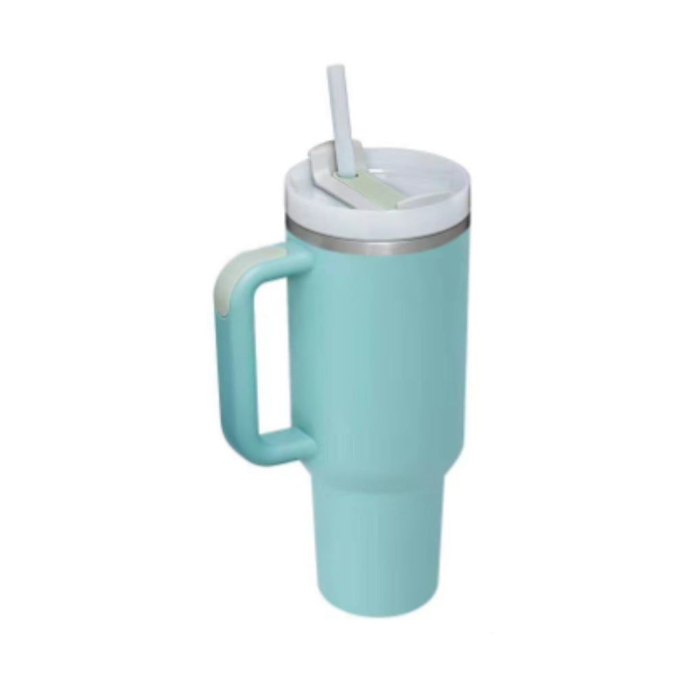 "40 Oz Insulated Stainless Steel Tumbler with Handle & Straw – Spill Proof Vacuum Coffee Cup, Perfect for Car, Gym, Office & Travel – Ideal Valentine’s Gift" - Black & Elva