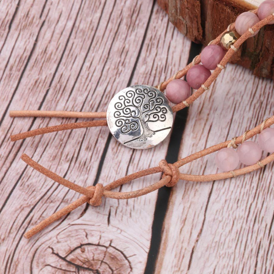 Natural Raw Gemstone Red Woven Bracelet Multi-circle - Black & Elva