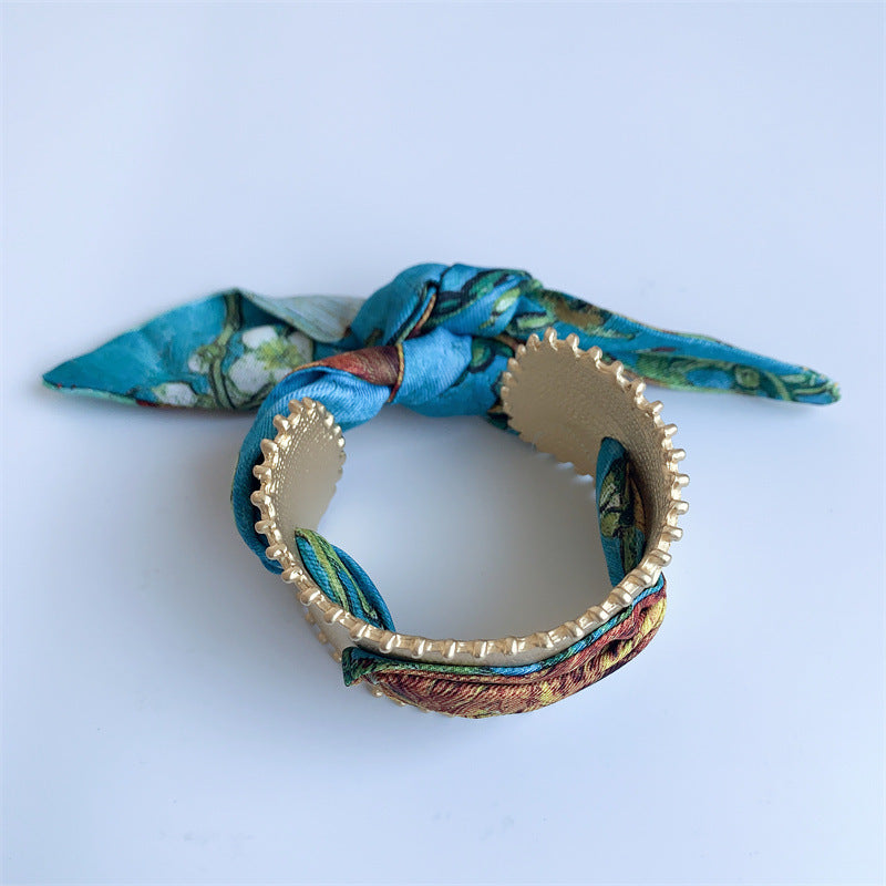 French Retro Color Scarf Bracelet - Black & Elva