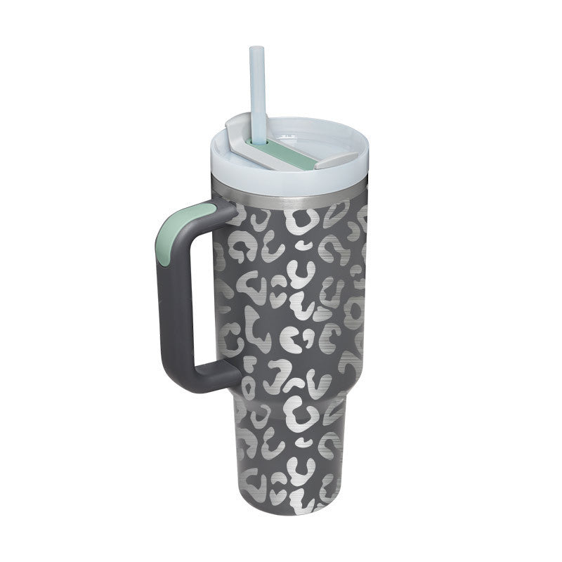 "40 Oz Insulated Stainless Steel Tumbler with Handle & Straw – Spill Proof Vacuum Coffee Cup, Perfect for Car, Gym, Office & Travel – Ideal Valentine’s Gift" - Black & Elva