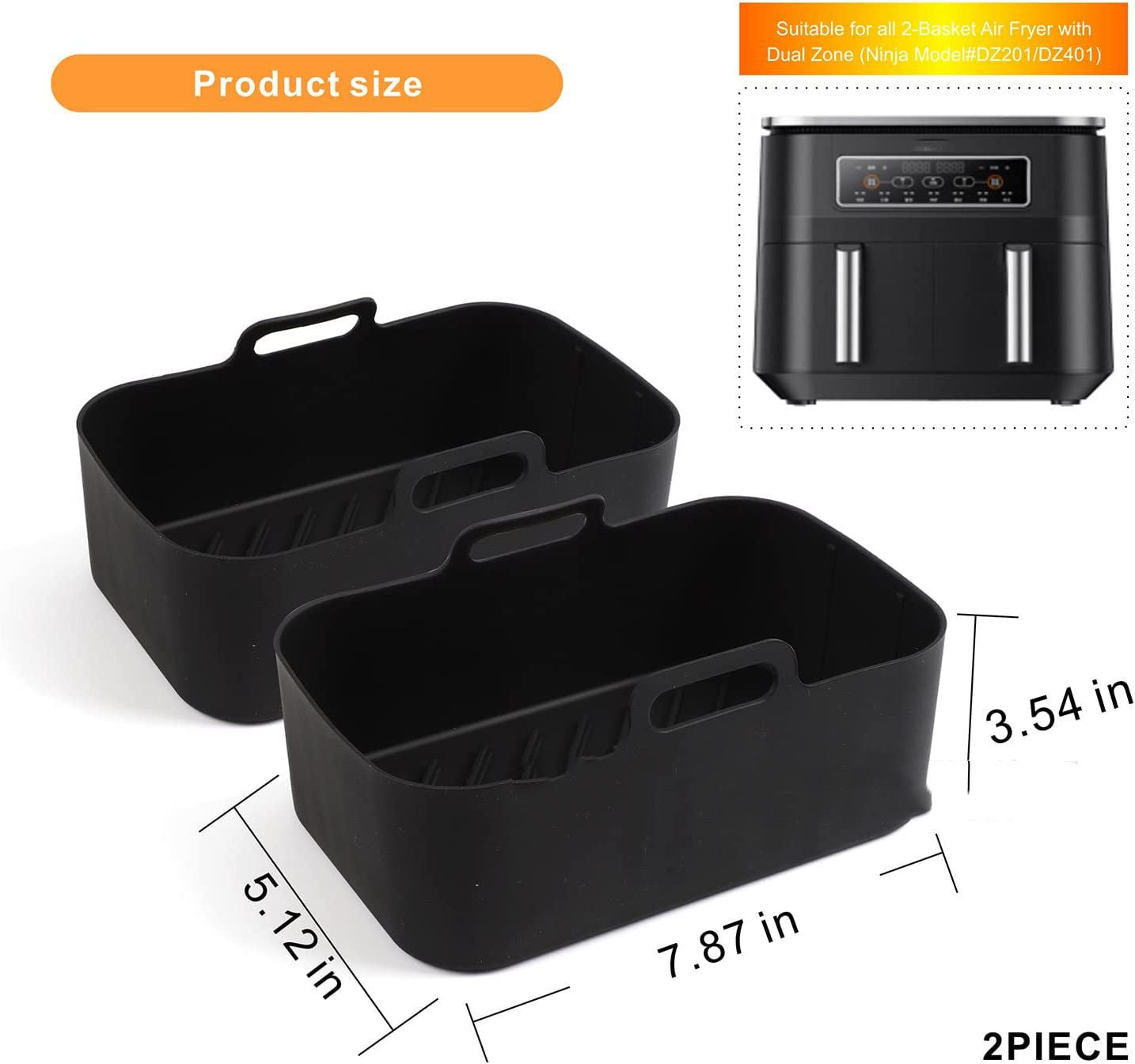 Suitable For DZ201 Foodi 8QT Double Basket Fryer Silicone Pan - Black & Elva