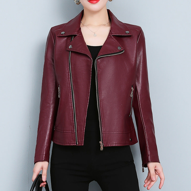 Leather Jacket Versatile Short Coat - Black & Elva