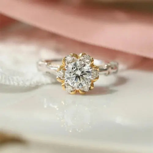 Moissanite Silver Engagement Ring - Black & Elva
